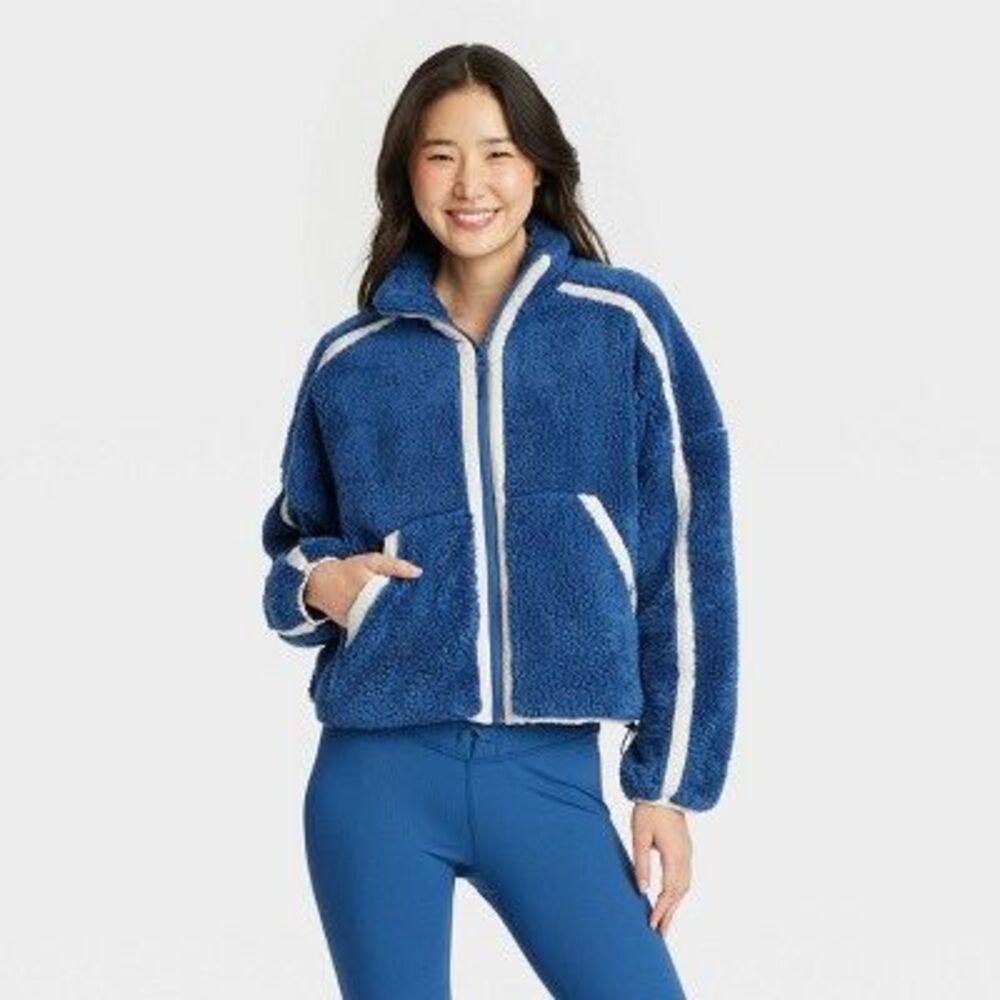 JoyLab - Women's Piped High Pile Fleece Jacket - JoyLab Sap Blue